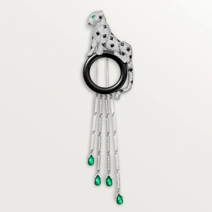 Broche Panthere De Cartier – Ouro Branco, Esmeraldas, Ônix, Diamantes – Cartier