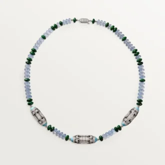 Colar de Alta Joalharia – Ouro Branco, Calcedônia, Skarn, Turquesa, Laca Preta, Diamantes – Cartier