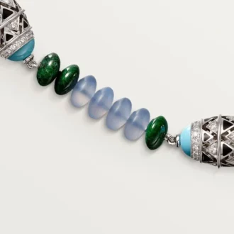 Colar de Alta Joalharia – Ouro Branco, Calcedônia, Skarn, Turquesa, Laca Preta, Diamantes – Cartier