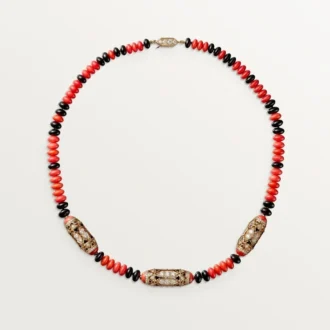 Colar de Alta Joalharia – Ouro rosa, coral, ônix, laca preta, diamantes – Cartier