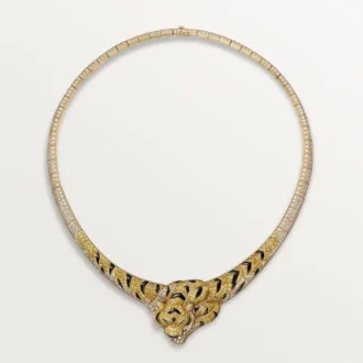 Colar Faune Et Flore De Cartier, diamantes amarelos, laranja e castanhos, pavé
