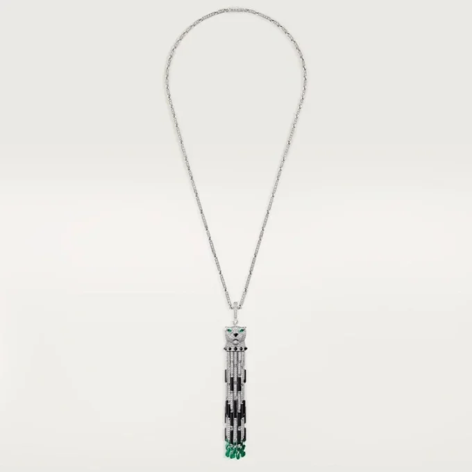 Colar longo Panthere De Cartier, esmeralda, multiuso, modelo grande, pavé
