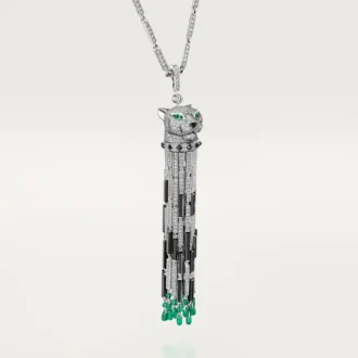 Colar longo Panthere De Cartier, esmeralda, multiuso, modelo grande, pavé