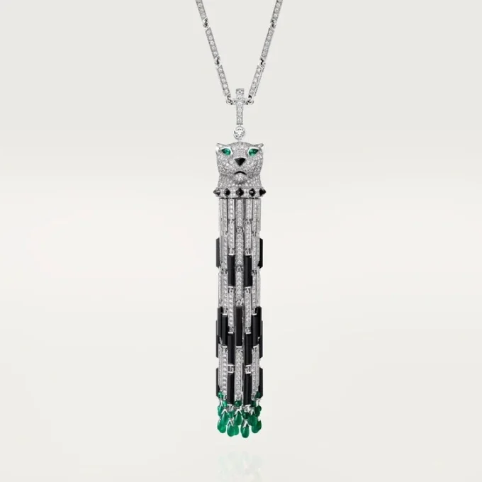 Colar longo Panthere De Cartier, esmeralda, multiuso, modelo grande, pavé
