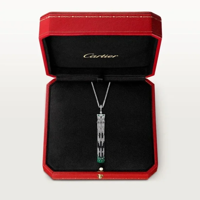 Colar longo Panthere De Cartier, esmeralda, multiuso, modelo grande, pavé