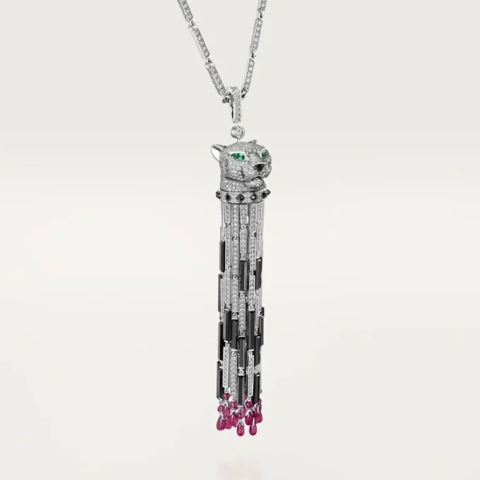 Colar longo Panthere De Cartier, rubi, multiuso, modelo grande, pavé