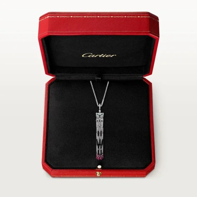 Colar longo Panthere De Cartier, rubi, multiuso, modelo grande, pavé
