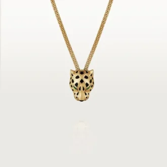 Colar Panthere De Cartier – Ouro amarelo, laca, diamantes, granada tsavorita, ônix – Cartier