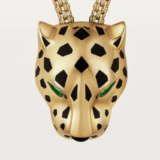 Colar Panthere De Cartier – Ouro amarelo, laca, diamantes, granada tsavorita, ônix – Cartier
