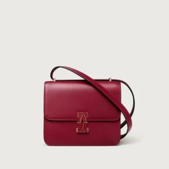 Mala de Ombro, Mini, Double C De Cartier – Pele de Bezerro Vermelho Cereja, Acabamento em Ouro e Esmalte Vermelho Cereja – Cartier
