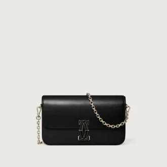 Mini-bolsa com corrente, Double C De Cartier – Pele de bezerro preta, acabamento em ouro e esmalte preto – Cartier