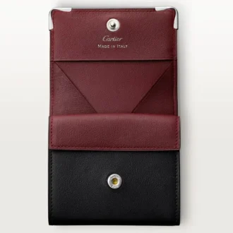 Porta-moedas quadrado, Must De Cartier – Pele de bezerro preta, acabamento em aço inoxidável – Cartier