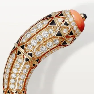 Pulseira de alta joalharia – Ouro rosa, coral, ônix, laca preta, diamantes – Cartier
