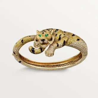 Pulseira Faune Et Flore De Cartier, diamantes amarelos, laranja e castanhos, pavé