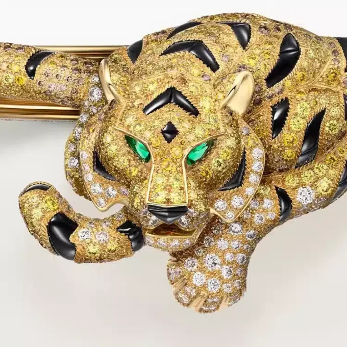 Pulseira Faune Et Flore De Cartier, diamantes amarelos, laranja e castanhos, pavé