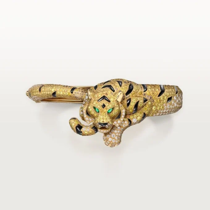 Pulseira Faune Et Flore De Cartier, diamantes amarelos, laranja e castanhos, pavé