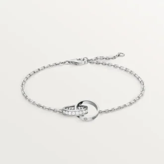 Pulseira Love, em corrente, semi-pavimentada