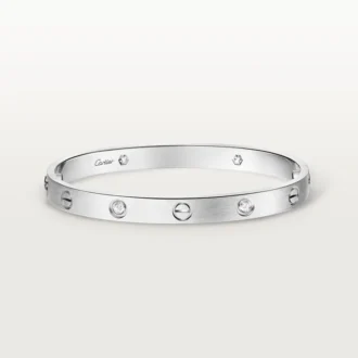 Pulseira Love, Modelo Clássico, Acabamento Escovado, 4 Diamantes