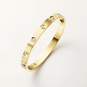 Pulseira Love, Modelo Clássico, Acabamento Escovado, 4 Diamantes
