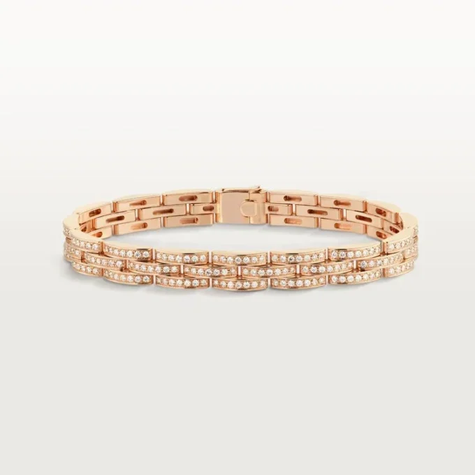 Pulseira Maillon Panthere, Três Filas, Pavé