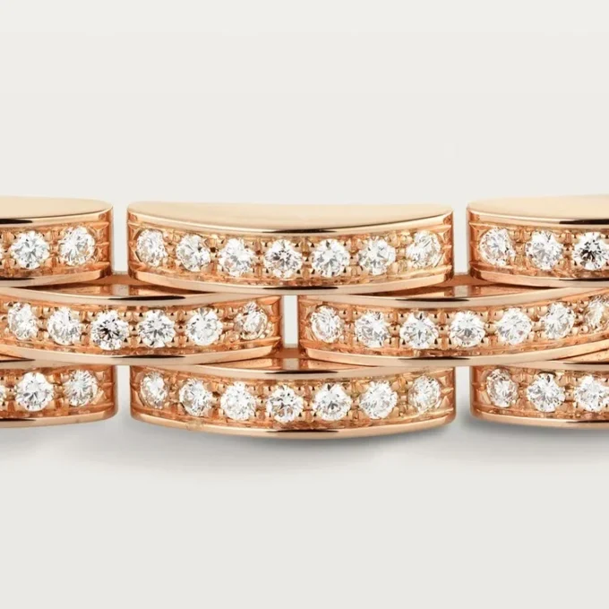 Pulseira Maillon Panthere, Três Filas, Pavé