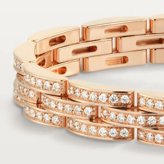 Pulseira Maillon Panthere, Três Filas, Pavé