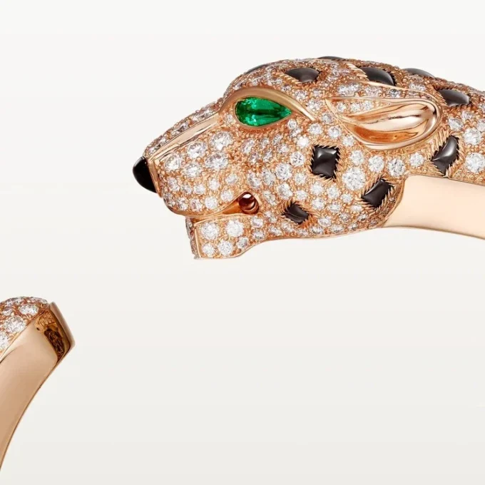 Pulseira Panthere De Cartier, obsidiana, pavé